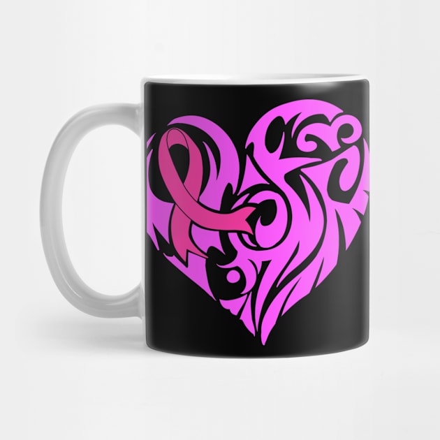 Pink Ribbon And Heart Support Breast Cancer Awareness Design by Linco